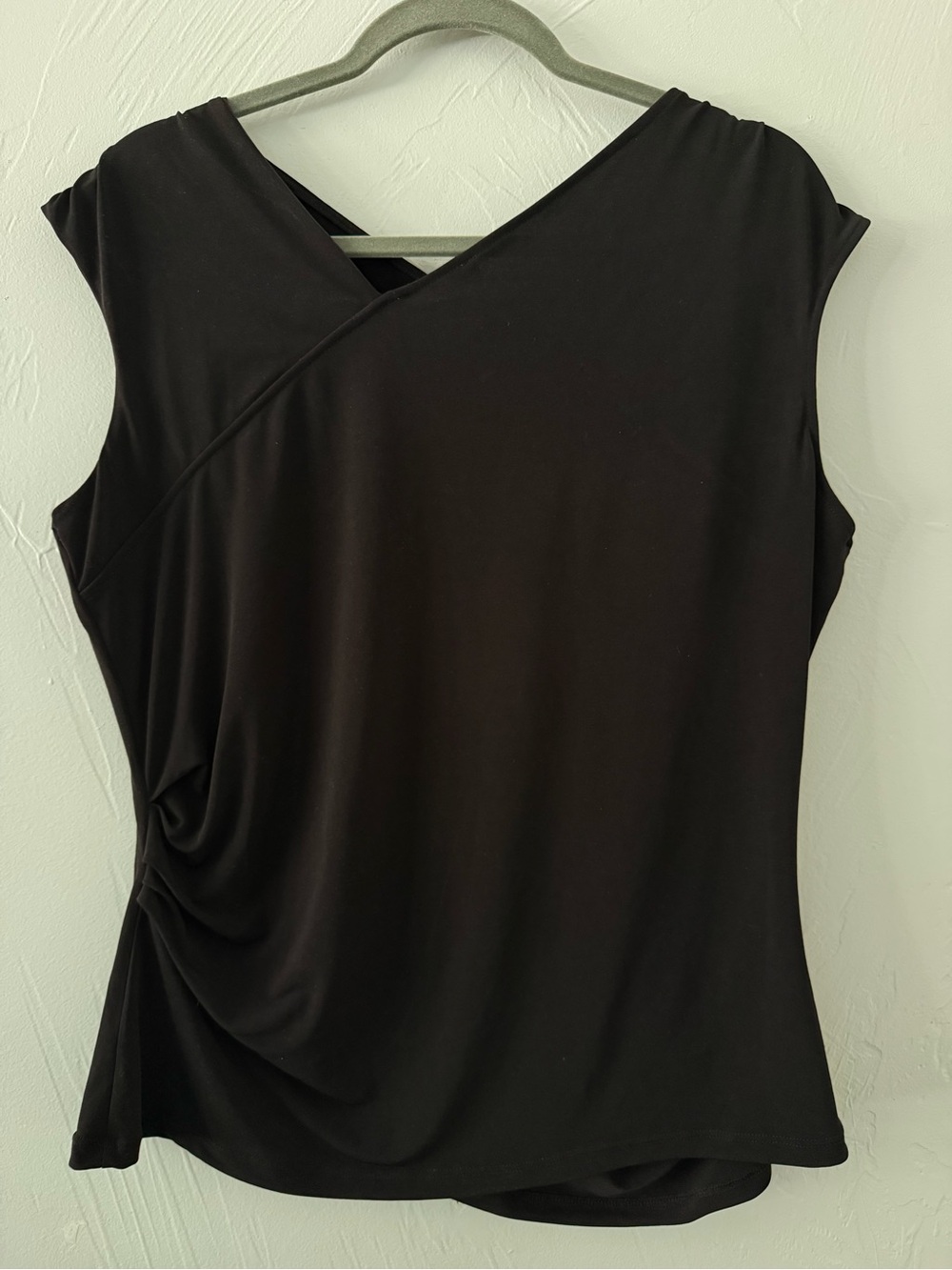 Calvin Klein Black Ruched Asymmetrical Sleeveless Blouse Top L